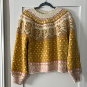 LUSH - Cozy Mustard & Pink Fair Isle Sweater